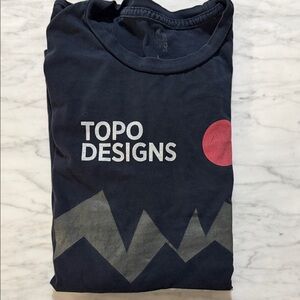 Topo Designs Navy T-Shirt with Red and Gray Graphic